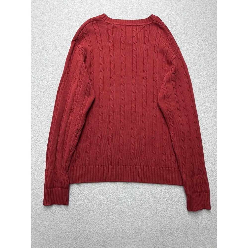Tommy Hilfiger Sweater Mens Large Red Cable Knit Crewneck Crest Logo Pullover - Picture 7 of 7
